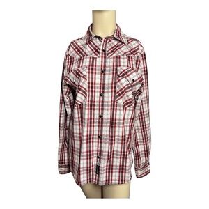 Southpole Premium Women's Red Plaid Western Button-Up Shirt, Size S, (260)